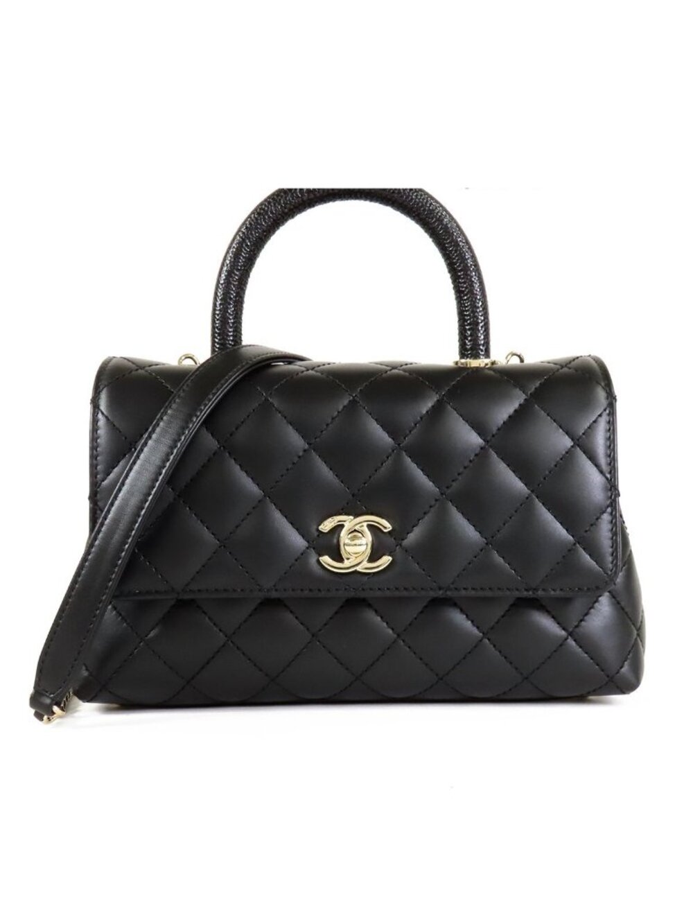 Chanel Coco Handle XS Flap Black Gold Lambskin Caviar 2-Way Shoulder Bag